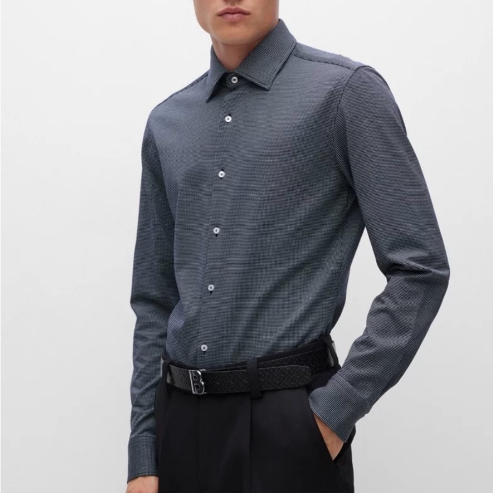 Ted Baker SLIM-FIT SHIRT IN MICRO-PATTERNED COTTON-BLEND JERSEY